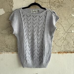 Vintage Silver Knit Tank Pearl Button Sleeveless Sweater Top‎ Size M Coquette